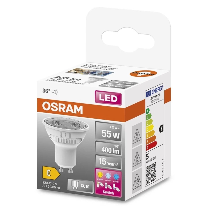 LED-Leuchtmittel PAR16 GU10/4,2W/230V 2700/4000/6500K 36° - Osram
