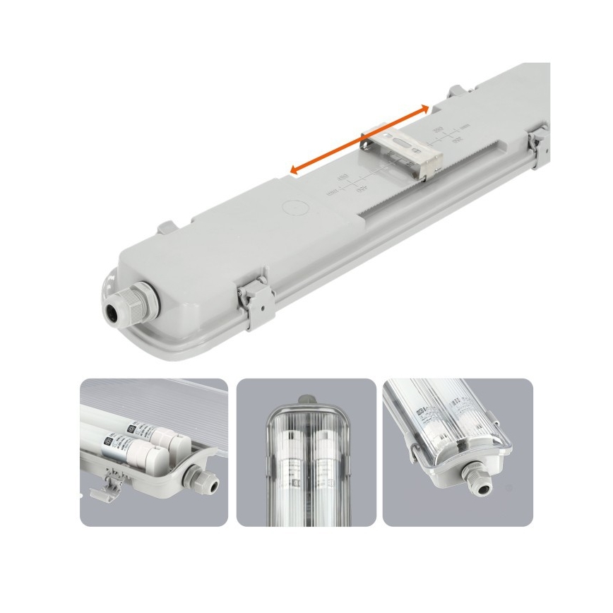 LED-Leuchtstoffarmatur für technische Anwendungen T8, 2x G13, 18 W, 230 V, 6500 K, IP65, 127 cm