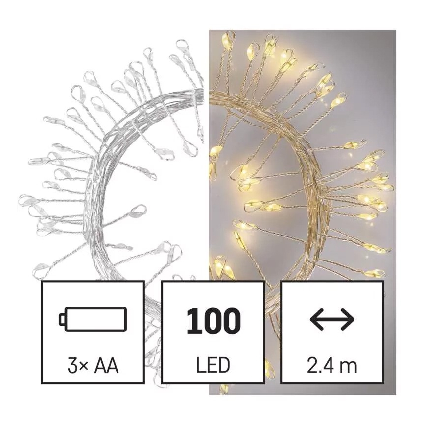 LED Lichterkette 100xLED/3xAA 2,7m warmweiß