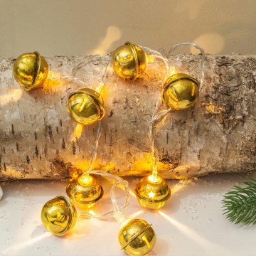 LED-Lichterkette 10xLED/2xAA/warmweiß 1,8m mit Glöckchen