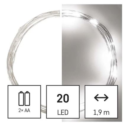 LED  Lichterkette 20xLED/2xAA 2,4m kaltweiß
