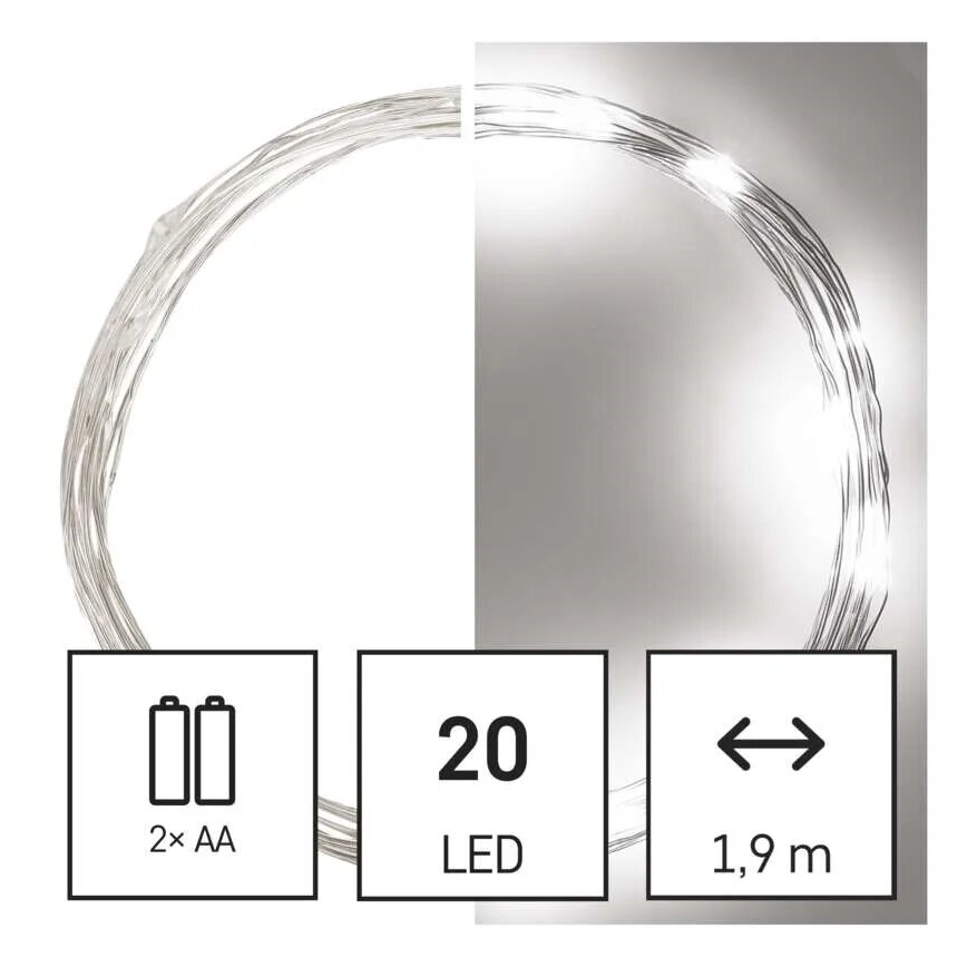 LED  Lichterkette 20xLED/2xAA 2,4m kaltweiß