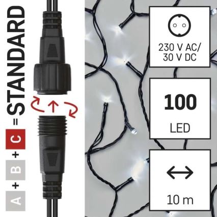LED-Lichterkette für den Außenbereich, 100 LEDs / 10 m, IP44, kaltweiß
