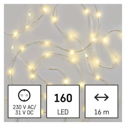 LED-Lichterkette für den Außenbereich, 160 LEDs / 21 m, IP44, warmweiß