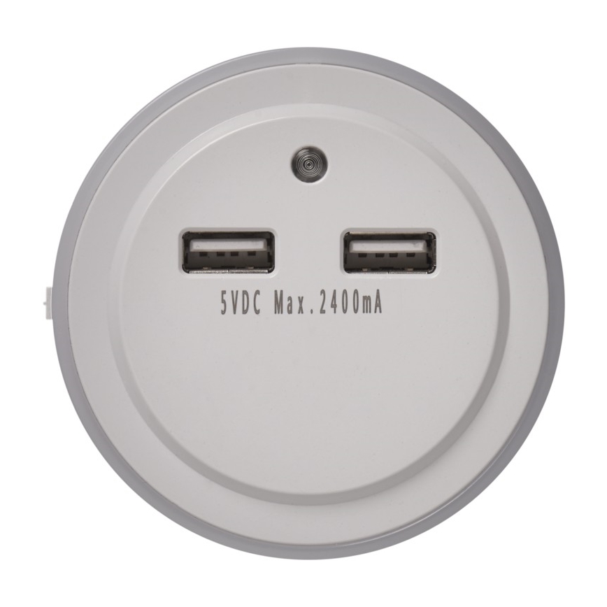 LED-Nachtlicht für Steckdose mit Fotosensor + 2xUSB 3xLED/0,3W/230V