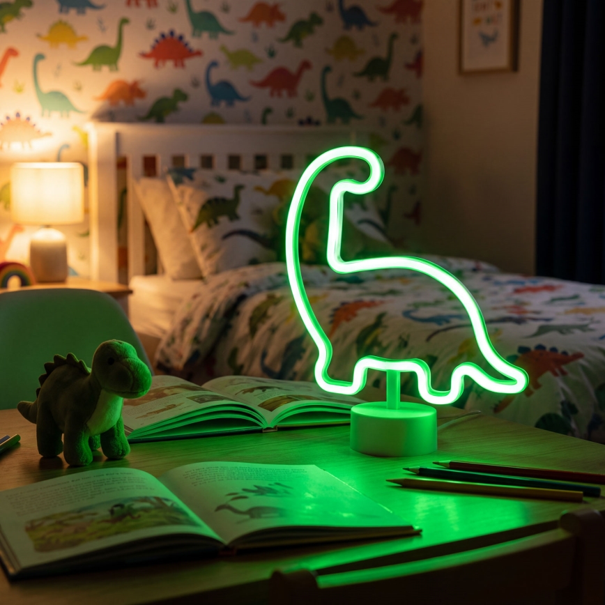 LED Neon Tischdekoration LED/2W/3xAA USB Dinosaurier