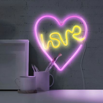LED-Neon-Wanddekoration LOVE LED/3W/3xAA USB rosa