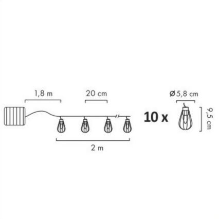 LED Outdoor-Solarlichterkette 10xLED/1,2V 300 mAh 3,8 m IP44
