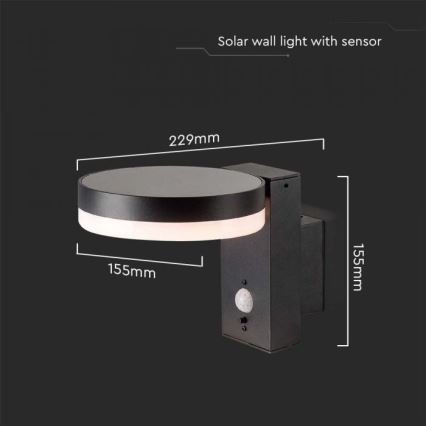 LED Outdoor-Solarwandleuchte mit Sensor LED/5,5W/3,7V 3000K IP54 2000 mAh