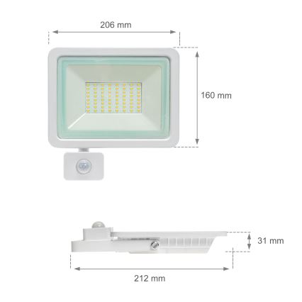 LED-Outdoor-Strahler mit Sensor NOCTIS LUX 2 LED/50W/230V 3000K IP44 weiß