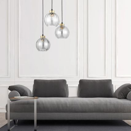 LED-Pendelleuchte an Kabel DEVI 3xE27/15W/230V schwarz/klar
