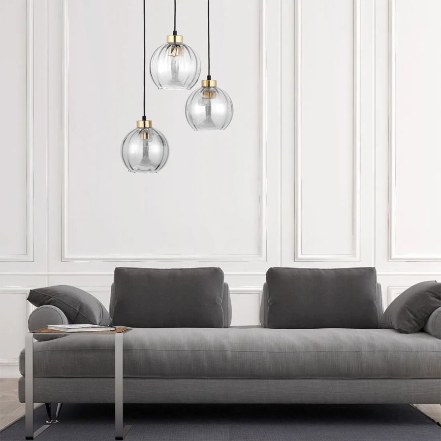 LED-Pendelleuchte an Kabel DEVI 3xE27/15W/230V schwarz/klar