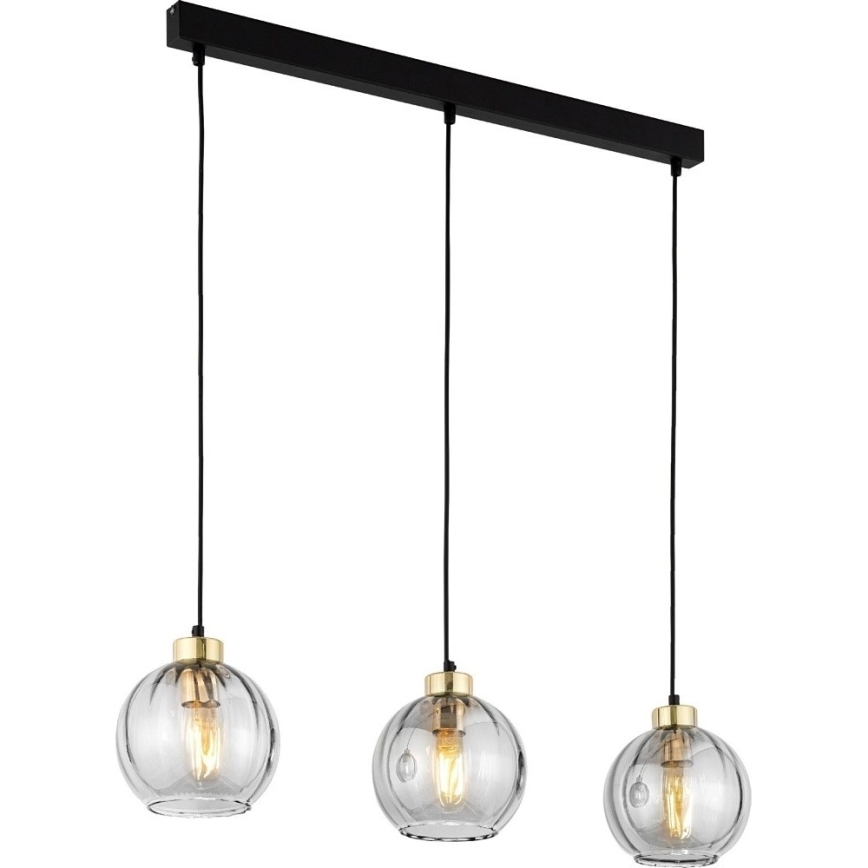 LED-Pendelleuchte an Kabel DEVI 3xE27/15W/230V schwarz/klar