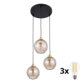 LED-Pendelleuchte an Kabel DEVI 3xE27/15W/230V schwarz/rauchbeige