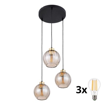 LED-Pendelleuchte an Kabel DEVI 3xE27/15W/230V schwarz/rauchbeige