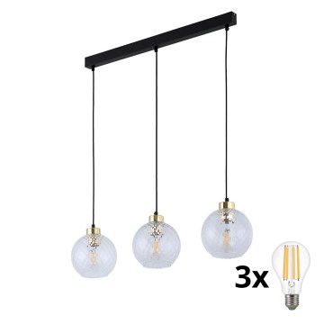 LED-Pendelleuchte an Kabel DEVON 3xE27/15W/230V schwarz/transparent