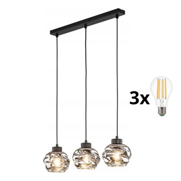 LED-Pendelleuchte an Kabel ZULIA 3xE27/15W/230V schwarz/rauchschwarz