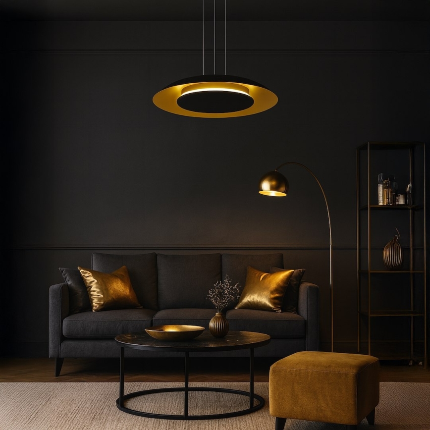 LED-Pendelleuchte an Seil PIATTINO LED/30W/230V 2700/3200/4000K Ø 40 cm schwarz/gold