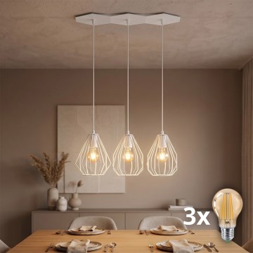 LED-Pendelleuchte BRYLANT an Drahtseil, 3xE27/60W/230V, weiß