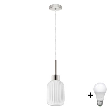 LED Pendelleuchte HARMA 1xE27/60W/230V, Durchmesser 14 cm, mattchrom/weiß