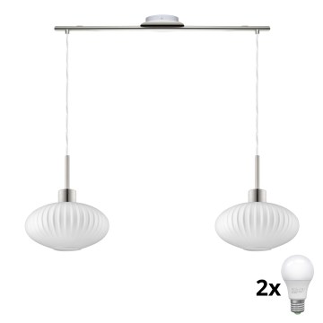 LED Pendelleuchte HARMA 2xE27/60W/230V matt verchromt/weiß