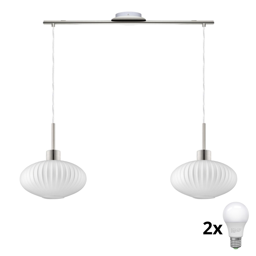 LED Pendelleuchte HARMA 2xE27/60W/230V matt verchromt/weiß