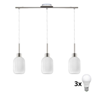 LED Pendelleuchte HARMA 3xE27/60W/230V matt chrom/weiß