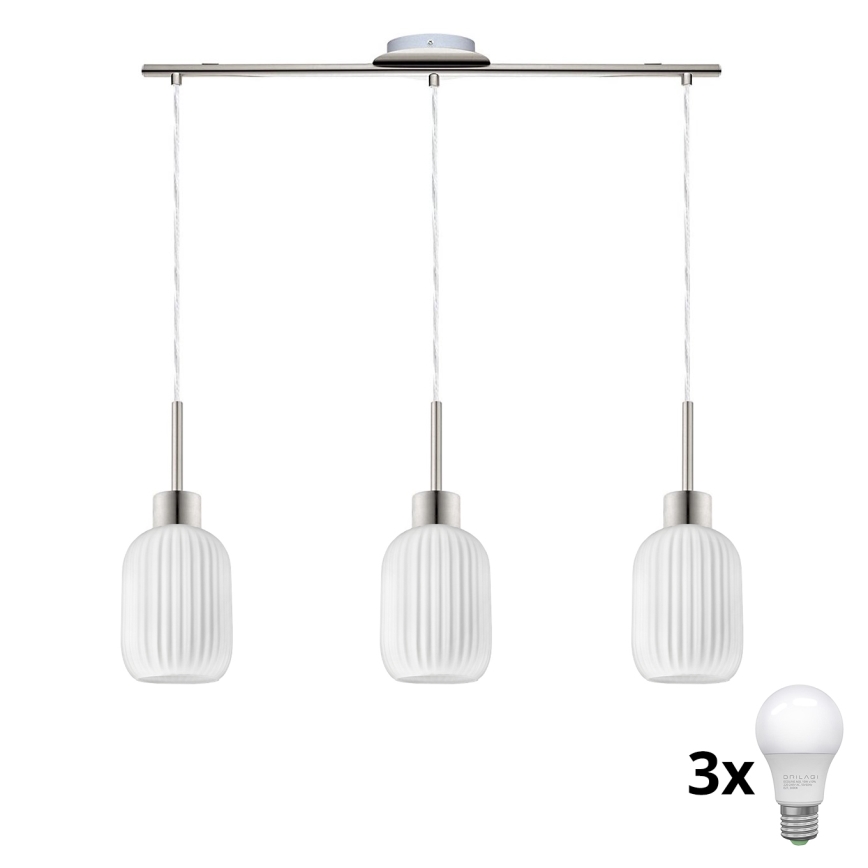 LED Pendelleuchte HARMA 3xE27/60W/230V matt chrom/weiß