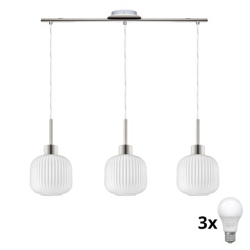 LED Pendelleuchte HARMA 3xE27/60W/230V matt chrom/weiß