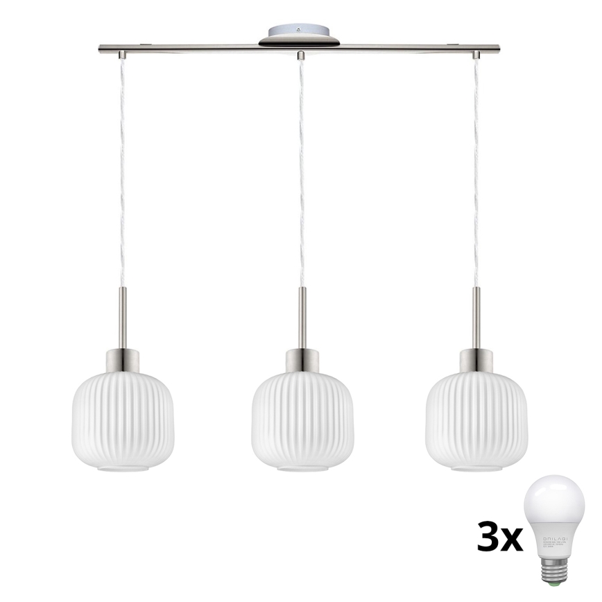 LED Pendelleuchte HARMA 3xE27/60W/230V matt chrom/weiß