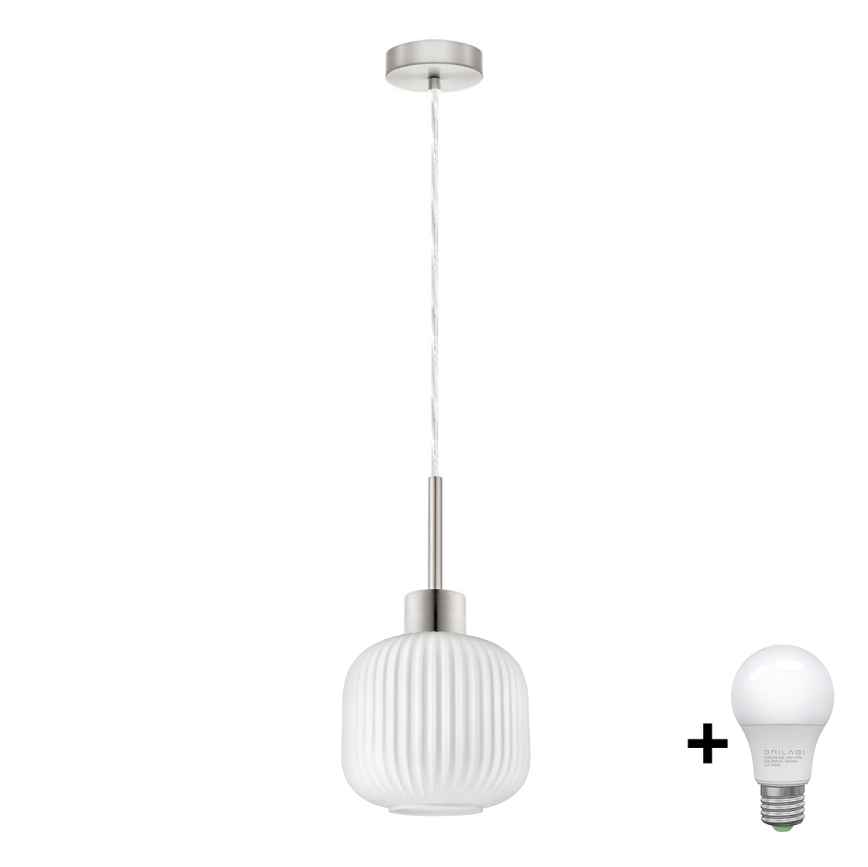 LED-Pendelleuchte HARMA mit Kabelaufhängung, 1xE27/60W/230V, Ø 20 cm, mattchrom/weiß