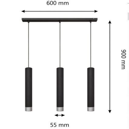 LED-Pendelleuchte an Kabel TUBA 3xGU10/4,8W/230V schwarz/glänzender Chrom