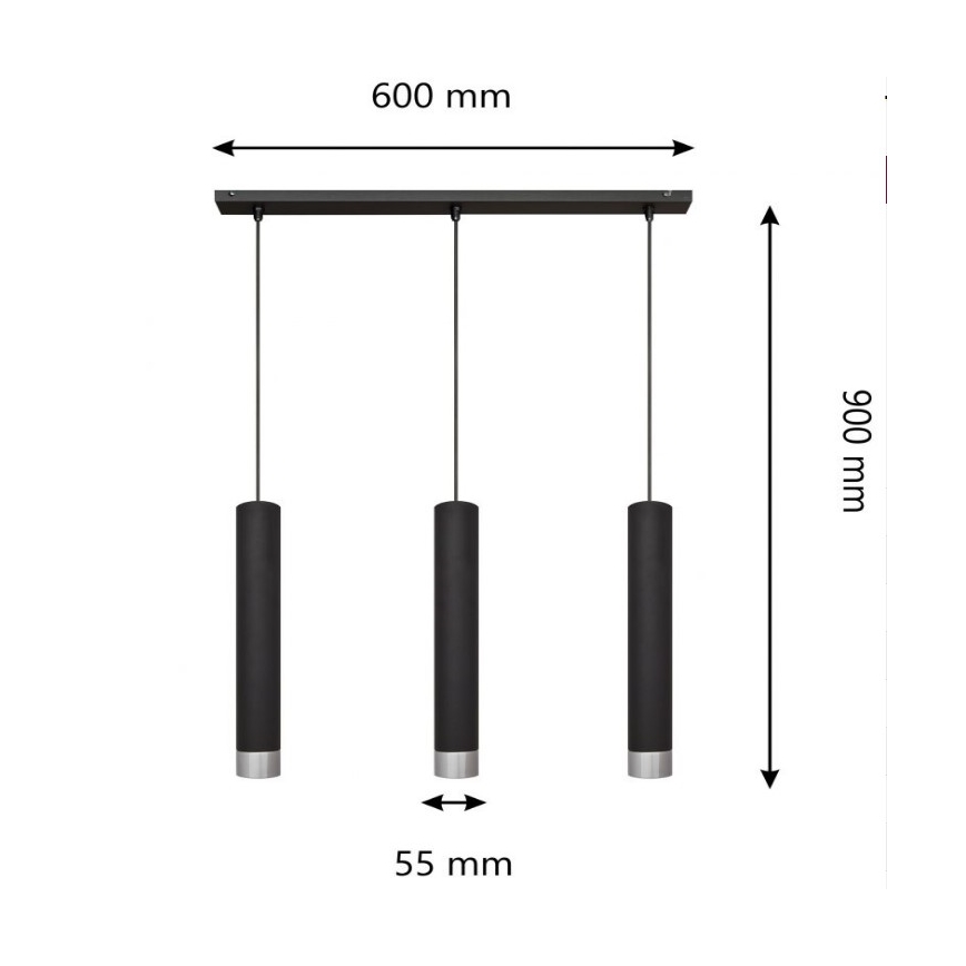 LED-Pendelleuchte an Kabel TUBA 3xGU10/4,8W/230V schwarz/glänzender Chrom