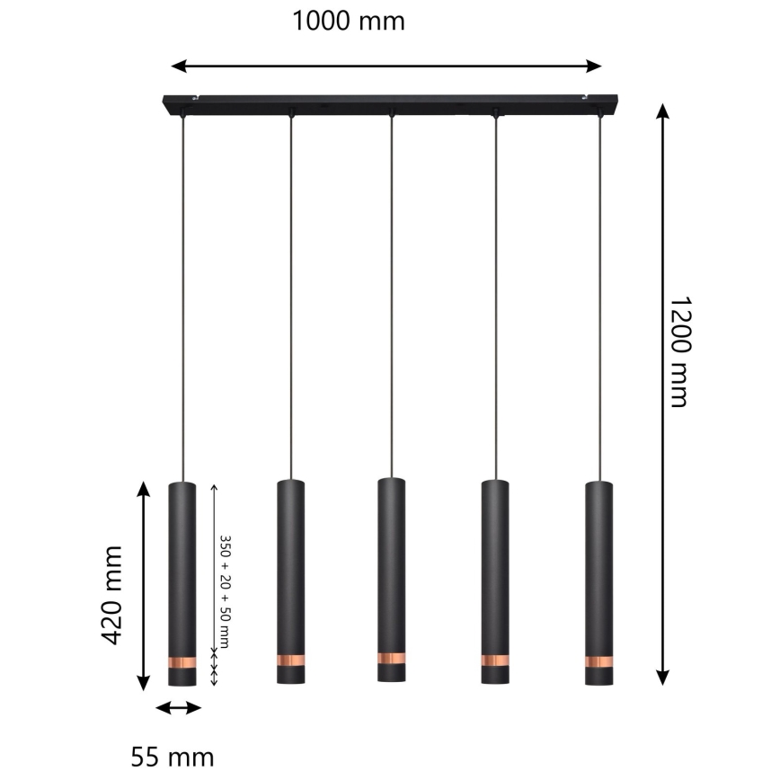 LED-Pendelleuchte an Kabel TUBA 5xGU10/6,5W/230V schwarz/kupferfarben