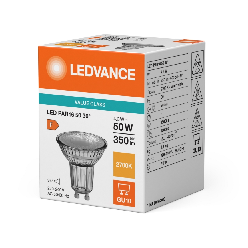 LED Reflektorlampe PAR16 GU10/4,3W/230V 2700K 36° - Ledvance
