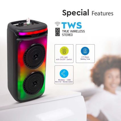 LED RGB Wiederaufladbarer Lautsprecher mit Mikrofon 400W/2400 mAh + Fernbedienung