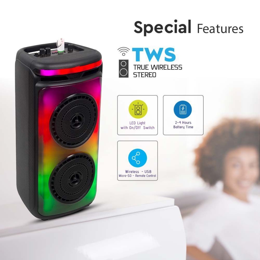 LED RGB Wiederaufladbarer Lautsprecher mit Mikrofon 400W/2400 mAh + Fernbedienung
