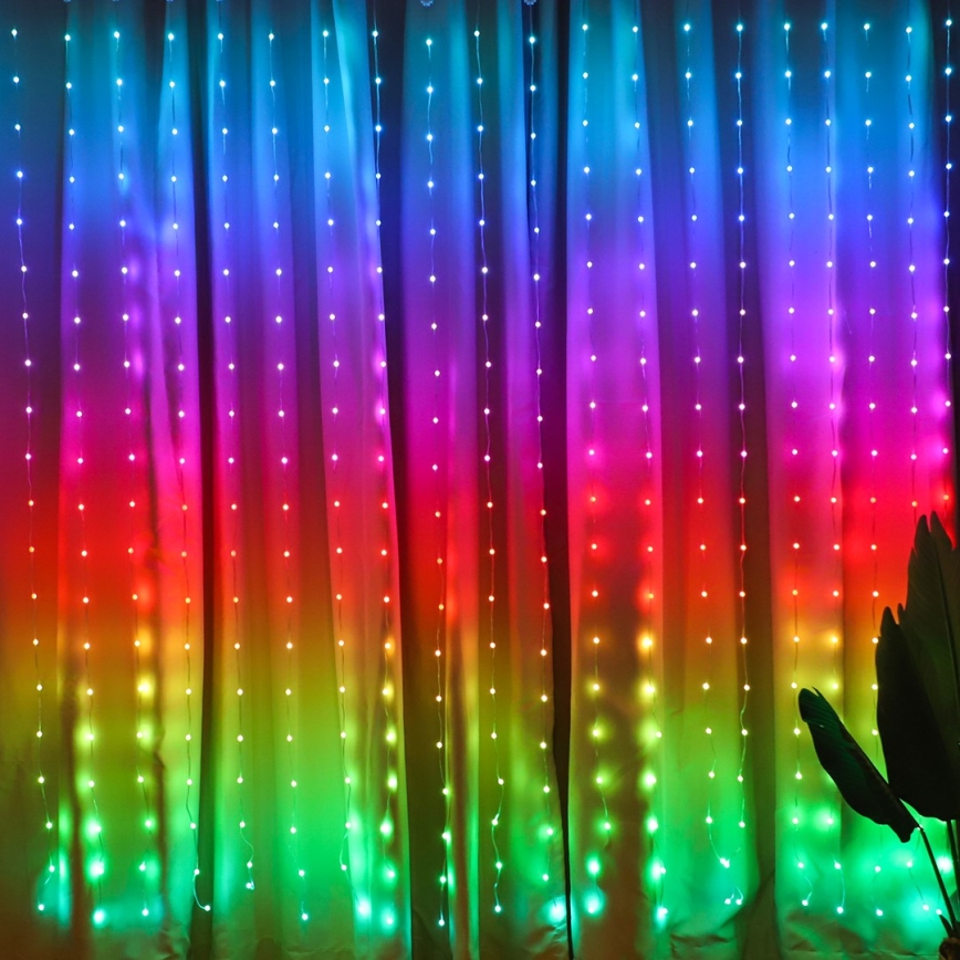 LED RGB dimmbarer Lichtervorhang WIZARD 400xLED/USB 2x2m + Fernbedienung