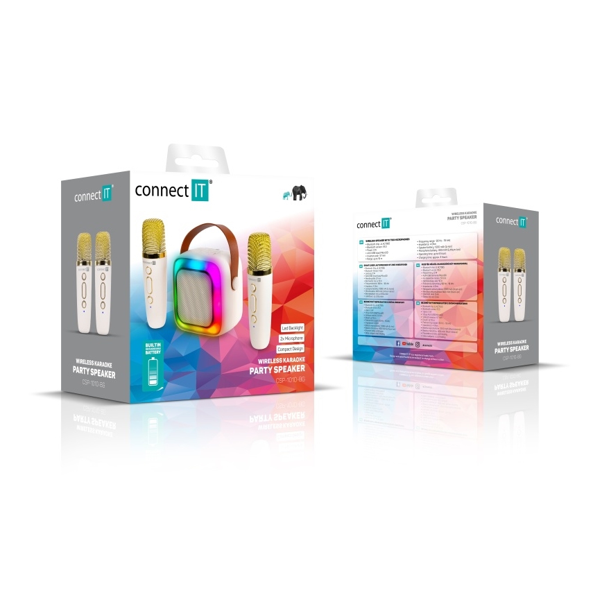 CONNECT IT CSP-1010-BG - LED RGB-Lautsprecher mit 2 kabellosen Mikrofonen, 5W/1200 mAh + 2x 400 mAh, creme/gold