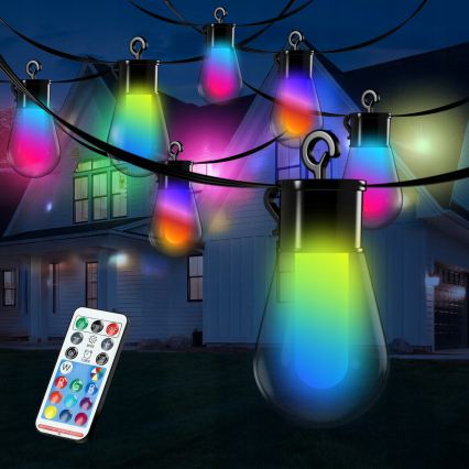 Solarbetriebene dimmbare RGB-LED-Lichterkette 15xLED/18 Funktionen USB 6 m IP44 schwarz + Fernbedienung