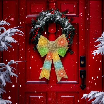 LED RGB Weihnachtsdekoration 11xLED/3xLR44 40x30 cm goldene Schleife