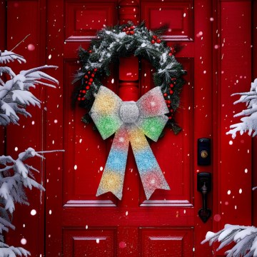 LED RGB Weihnachtsdekoration 11xLED/3xLR44 40x30 cm silberne Schleife