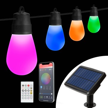 LED RGBIC dimmbare Solarlichterkette 15xLED/1,3W/3,7V 2200 mAh 8 m IP65 schwarz + Fernbedienung