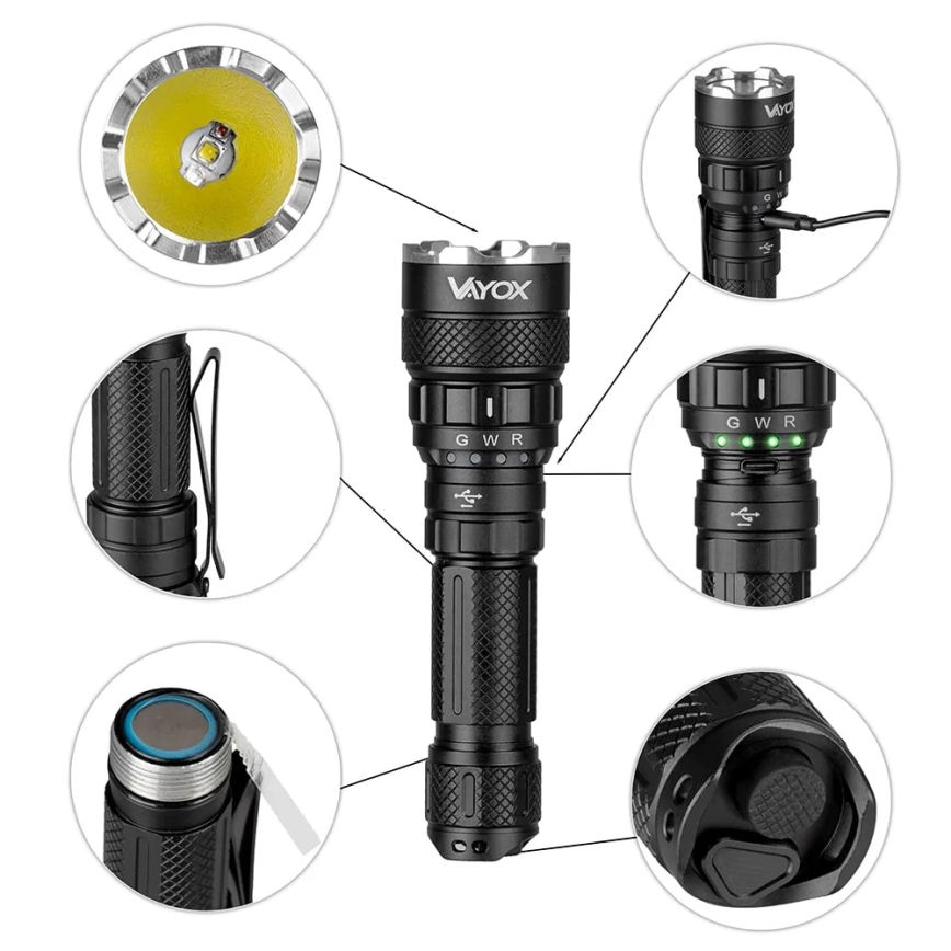 LED RGBW dimmbare wiederaufladbare Taschenlampe LED/15W/5V IP66 1500 lm 2000 mAh