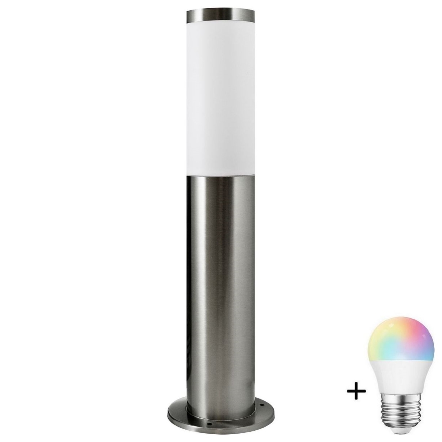 LED RGBW dimmbare Außenleuchte LIVIA 1xE27/6,5W/230V 2700-6500K Wi-Fi 45 cm IP44 silber