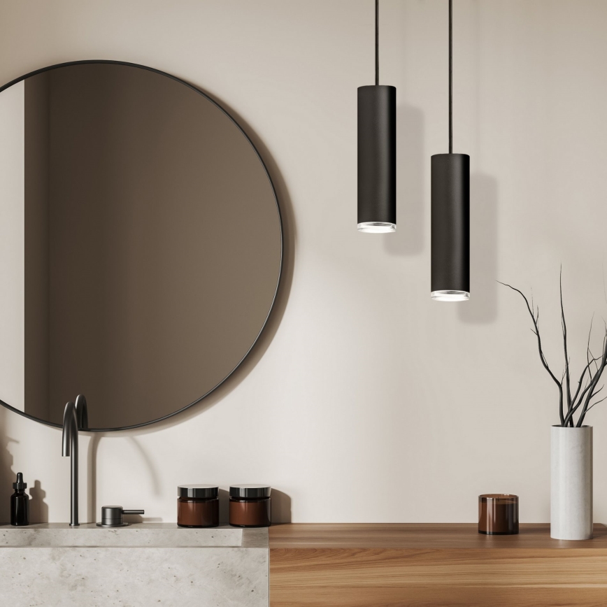 LED RGBW dimmbare Badezimmer‑Hängeleuchte TURYN mit Seilaufhängung 1xGU10/4,8W/230V 3000K IP44 schwarz + Fernbedienung
