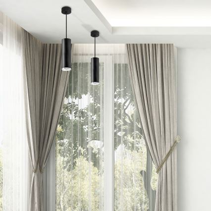 LED RGBW dimmbare Badezimmer‑Hängeleuchte TURYN mit Seilaufhängung 1xGU10/4,8W/230V 3000K IP44 schwarz + Fernbedienung