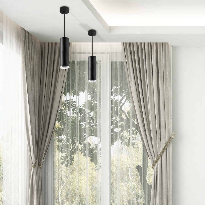 LED RGBW dimmbare Badezimmer‑Hängeleuchte TURYN mit Seilaufhängung 1xGU10/4,8W/230V 3000K IP44 schwarz + Fernbedienung