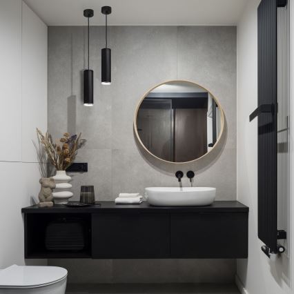 LED RGBW dimmbare Badezimmer‑Hängeleuchte TURYN mit Seilaufhängung 1xGU10/6W/230V 3000K IP44 schwarz + Fernbedienung