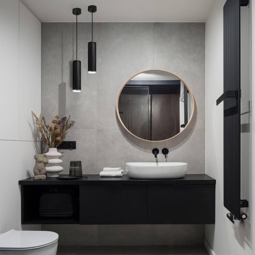 LED RGBW dimmbare Badezimmer‑Hängeleuchte TURYN mit Seilaufhängung 1xGU10/6W/230V 3000K IP44 schwarz + Fernbedienung